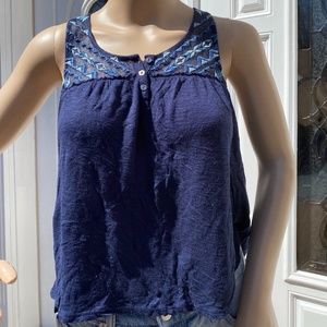 Navy Blue razorback tank top with embroidered lace